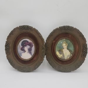2 vintage 11" Victorian Cameo oval ornate Elizabeth Duchess of Devonshire Velvet